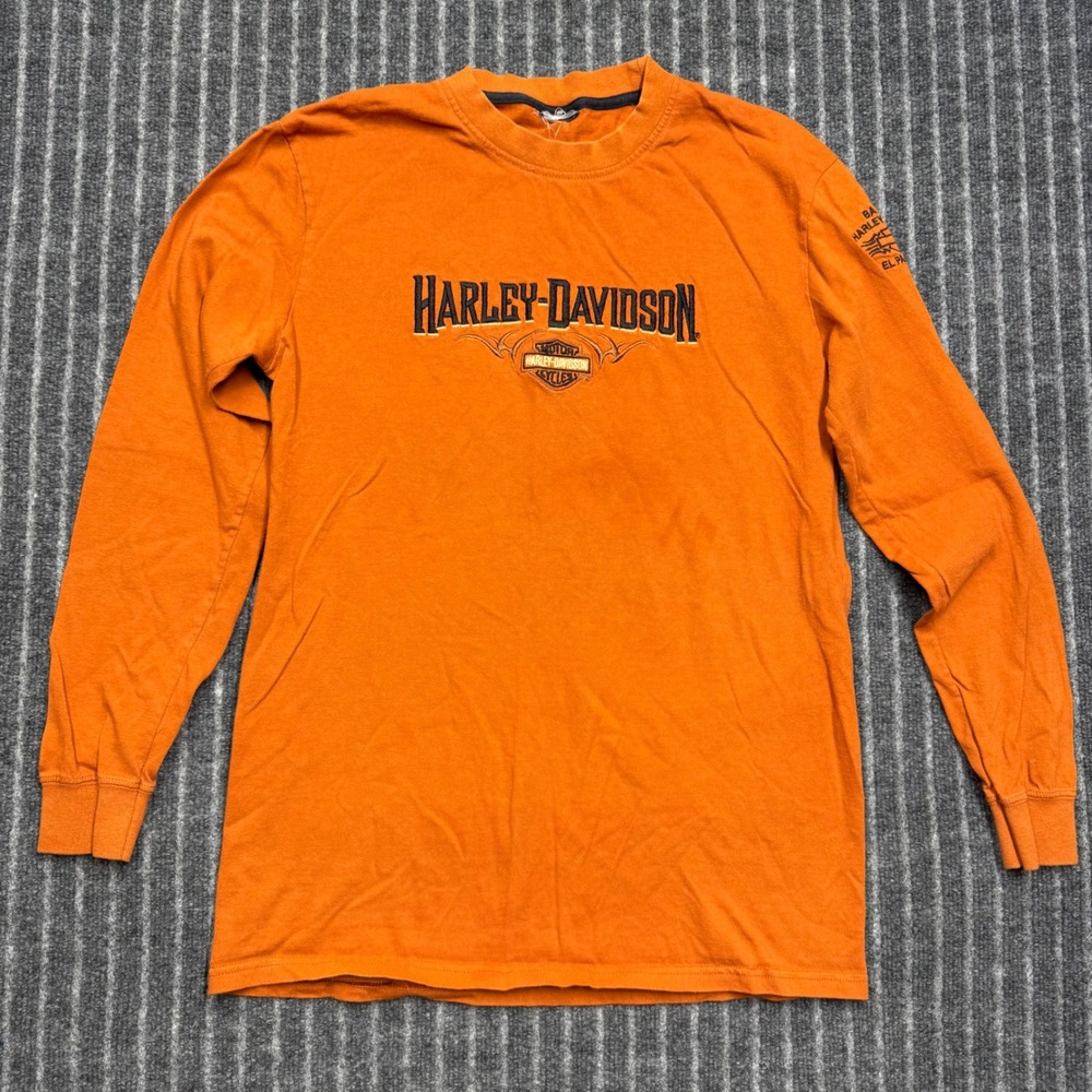 Harley-Davidson Mens Long Sleeve T-Shirt Size L Orange Embroidered El Paso TX